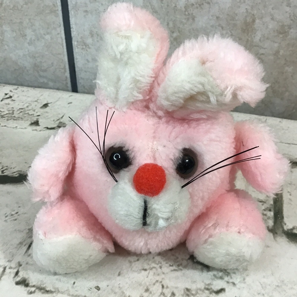 Vintage 80's Russ Berrie Poly The Pink Bunny Plush Round Tossable Stuffed Animal